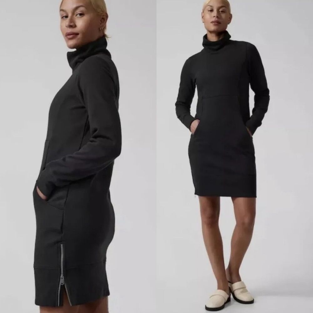 Athleta Cozy Karma Funnel Neck Dress Small NWOT Black